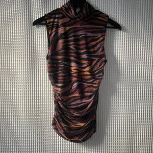 Cable & Gauge animal print mockneck mesh y2k top